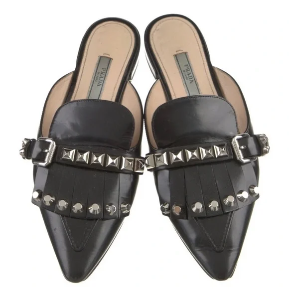 PRADA Leather Studded Mule in Black - Picture 2 of 6